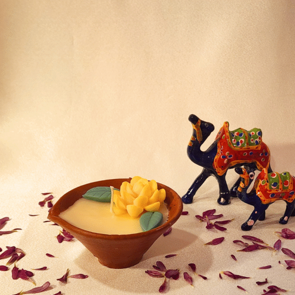 Clay Diya with Soy Wax Candle - Terracotta Earthen Diya